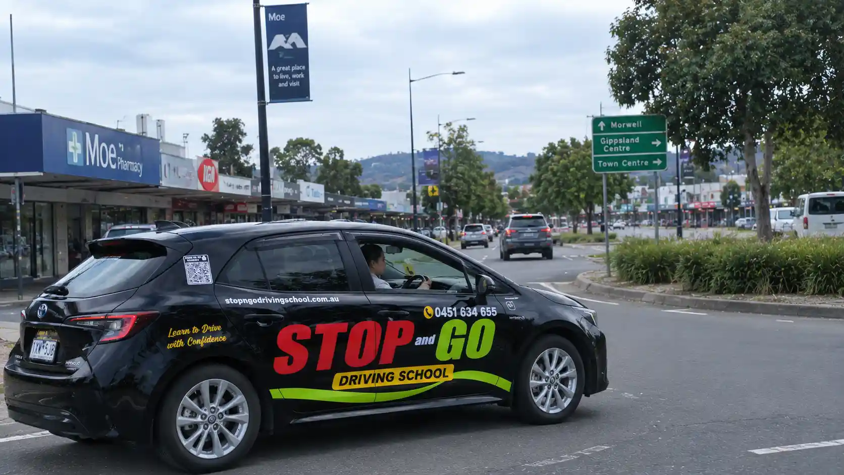 Learner driver practising safe driving skills in Moe, Victoria